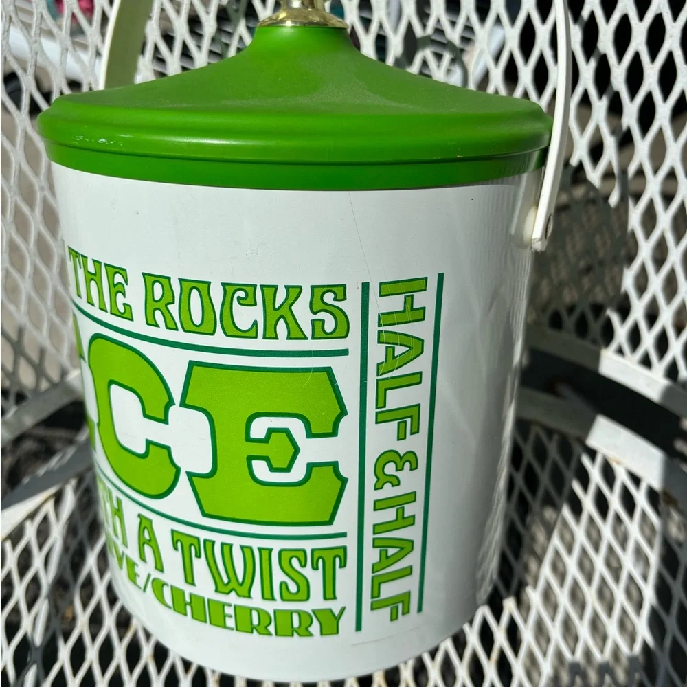 Vintage Retro Authentic 1970’s Bubble Font Lime Green Mid Century Ice Bucket